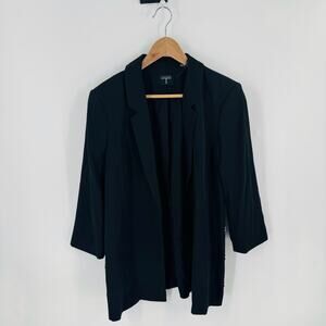T Tahari Black Open Front Blazer Lightweight Work Jacket 3/4 Sleeve Size M